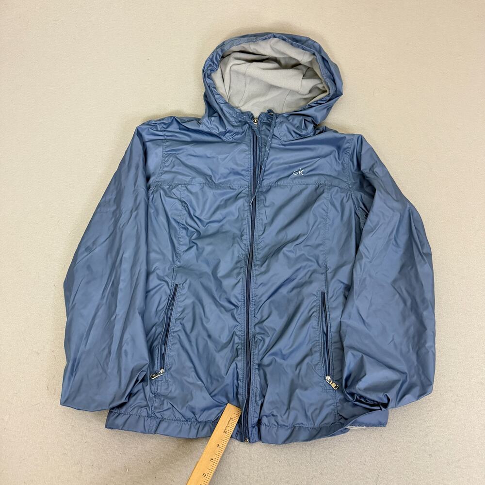 Calvin Klein CK Blue Hooded Windbreaker Jacket Fleece Lined Mens M